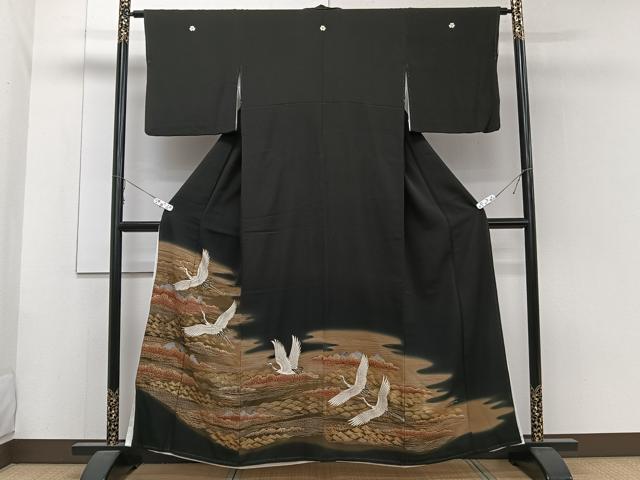 平和屋着物■豪華黒留袖 飛鶴風景文 暈し染め 金彩 正絹 逸品 CABB2433xi