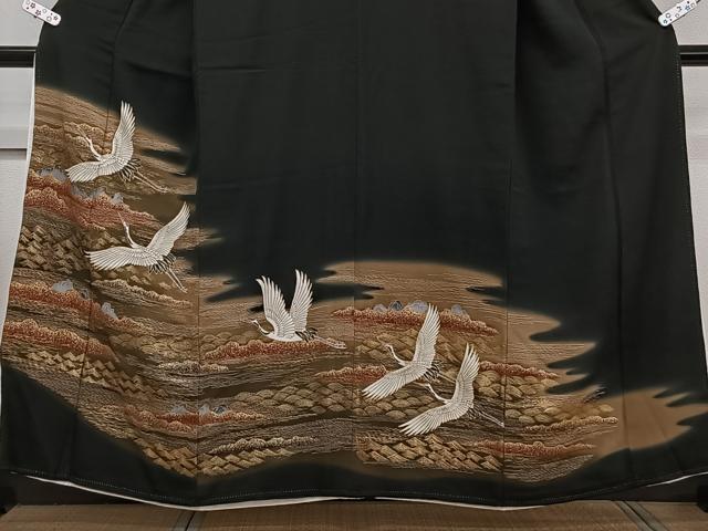 平和屋着物■豪華黒留袖 飛鶴風景文 暈し染め 金彩 正絹 逸品 CABB2433xi