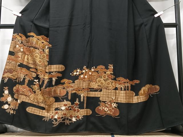 平和屋着物■豪華黒留袖 駒刺繍 エ霞松文 金彩 正絹 逸品 CABB3087xe