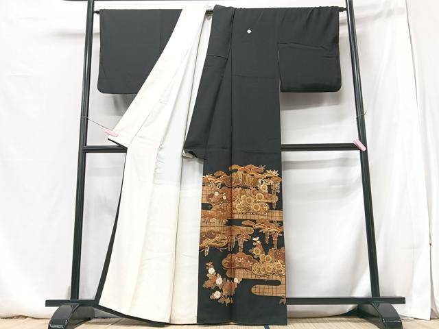 平和屋着物■豪華黒留袖 駒刺繍 エ霞松文 金彩 正絹 逸品 CABB3087xe