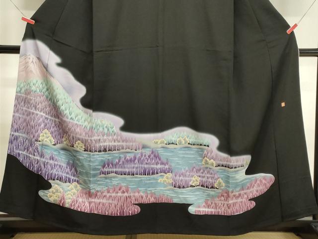 平和屋着物■豪華黒留袖 作家物 富士山 樹林文 暈し染め 正絹 逸品 CABB3288oy