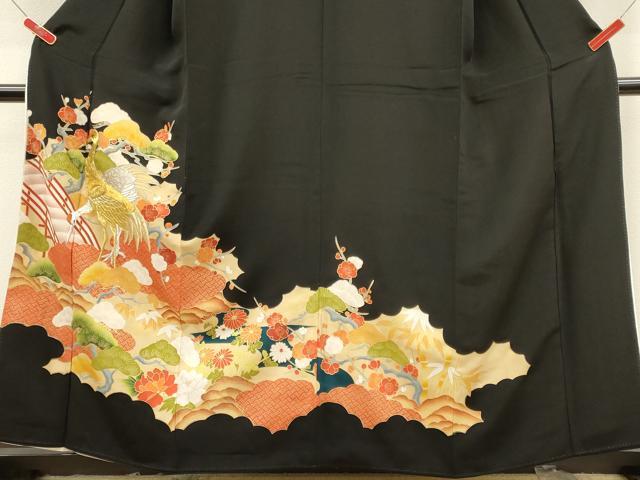 平和屋着物■豪華黒留袖 刺繍 渡橋群鶴松文 金彩 正絹 逸品 CABB3466oy