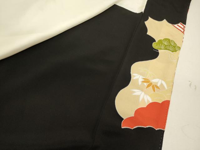 平和屋着物■豪華黒留袖 刺繍 渡橋群鶴松文 金彩 正絹 逸品 CABB3466oy