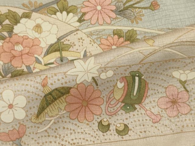 平和屋着物■訪問着 扇面草花文 宝尽くし 暈し染め 金彩 正絹 逸品 CABB3524oy