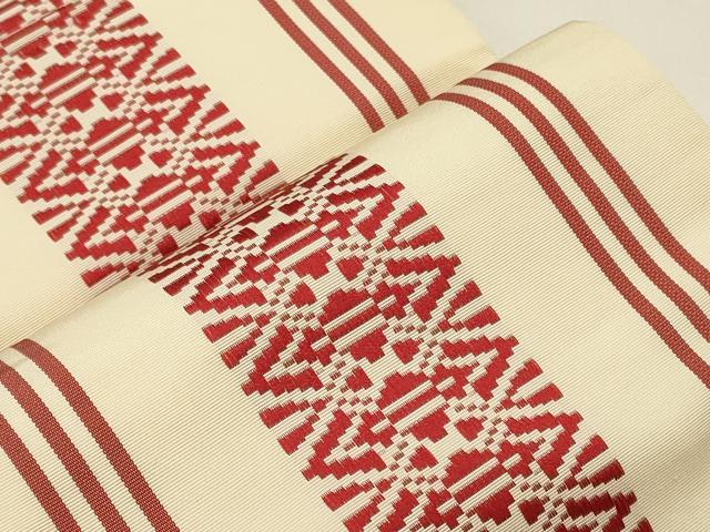 平和屋着物◎本場筑前博多織 両面 半幅帯 献上 証紙付き 正絹 逸品 CABB3556oy