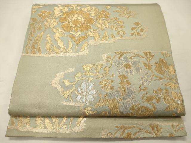 平和屋着物◎六通柄 本袋帯 草花文 金銀糸 正絹 逸品 CABB3573oy