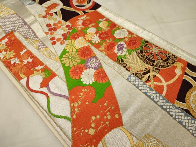 平和屋着物◎六通柄袋帯 唐織 短冊花車文 金銀糸 正絹 逸品 CABB3589oy