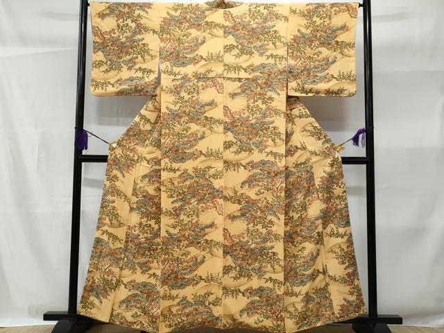 平和屋着物■上質な小紋 風景花文 暈し染め 金彩 鬼しぼ縮緬 正絹 逸品 CABB3622fb