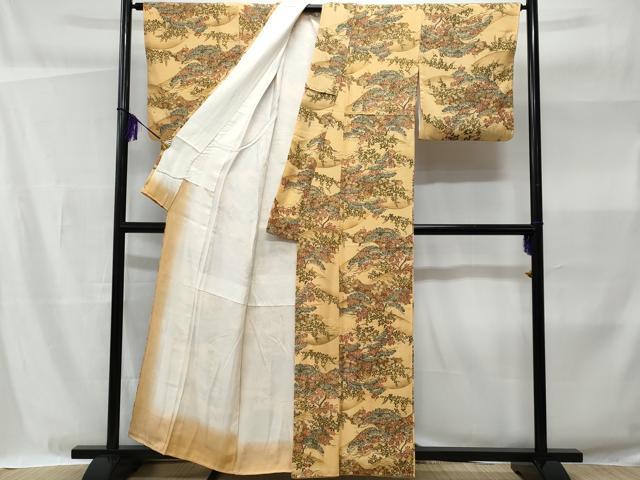 平和屋着物■上質な小紋 風景花文 暈し染め 金彩 鬼しぼ縮緬 正絹 逸品 CABB3622fb