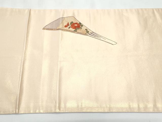 平和屋着物◎太鼓柄袋帯 総刺繍 扇面花文 金糸 引箔 正絹 逸品 CABB3685fb