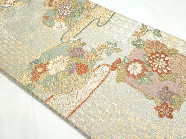 平和屋着物◎六通柄袋帯 綴れ 吉祥花文 金銀糸 正絹 逸品 CABB3692fb