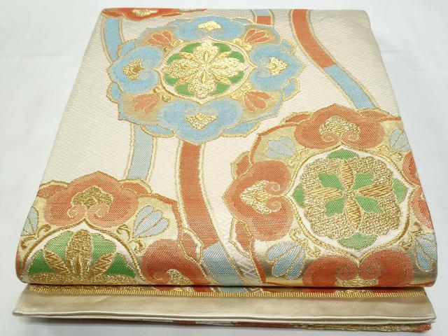 平和屋着物◎六通柄袋帯 立涌正倉院花文 金糸 正絹 逸品 CABB3725fb
