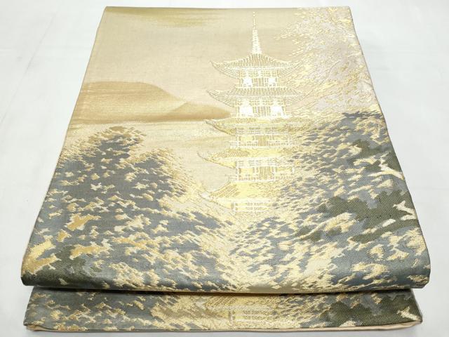 平和屋着物◎六通柄袋帯 名所風景文 金銀糸 正絹 逸品 CABB3727fb
