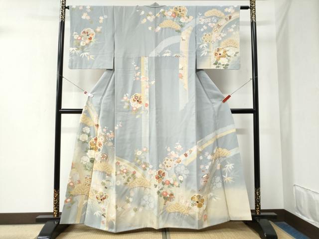 平和屋着物●訪問着 絞り 貝桶松竹梅舞花文 暈し染め 金彩 正絹 逸品 CABB4005yc