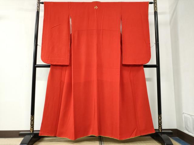 平和屋着物●小振袖　二尺袖　色無地　深緋色　鬼しぼ縮緬　正絹　逸品　CABB4010yc 平和屋着物○小振袖 二尺袖 色無地 深緋色 鬼しぼ縮緬