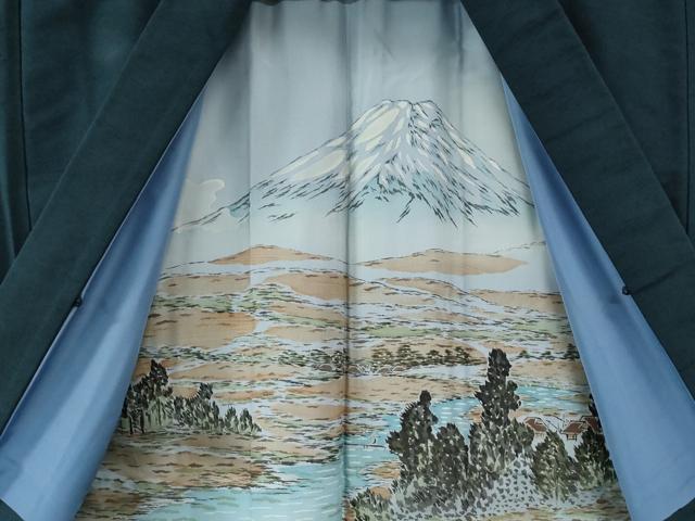 平和屋着物●男性 紬 アンサンブル 色無地 濃紺地 正絹 逸品 CABB4016yc