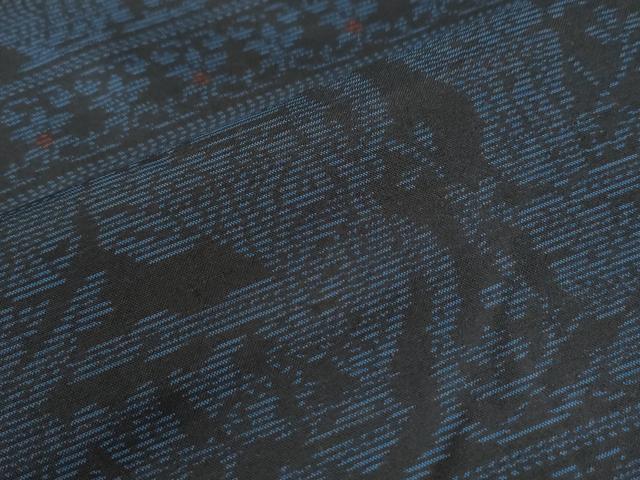 平和屋着物●本場大島紬 人物横段壁画花唐草文 正絹 逸品 CABB4021yc