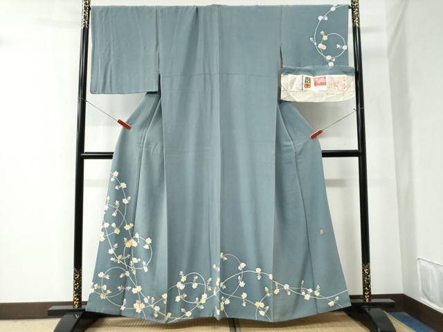 平和屋着物▽本加賀友禅作家　茶谷孝志　訪問着　単衣　枝花文　正絹　逸品　AABD9934ck 平和屋着物▽本加賀友禅作家 茶谷孝志 訪問着 単衣 枝花