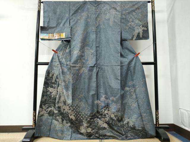 平和屋着物●訪問着　本場縞大島紬　辻が花　絞り　＆#134071；田織物謹製　証紙付き　正絹　逸品　CABB4088yc 平和屋着物○訪問着 本場縞大島紬 辻が花 絞り 𠮷田織物謹製