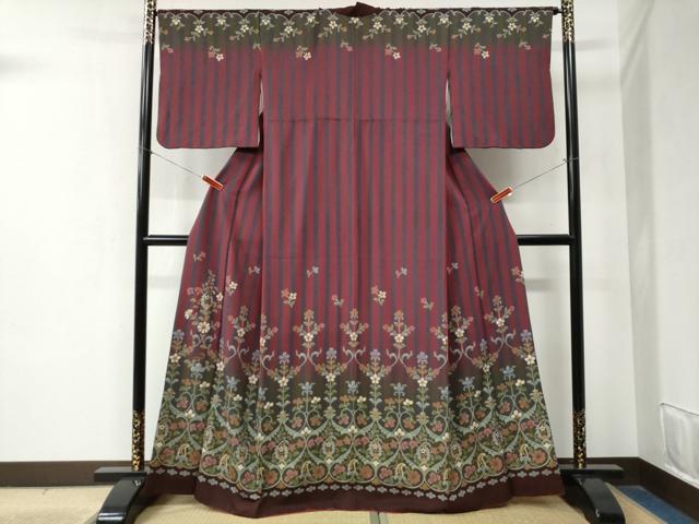 平和屋着物●訪問着　縞　更紗花唐草文　金彩　正絹　逸品　CABB4090yc 平和屋着物○訪問着 縞 更紗花唐草文 金彩 正絹 逸品 CABB4090yc