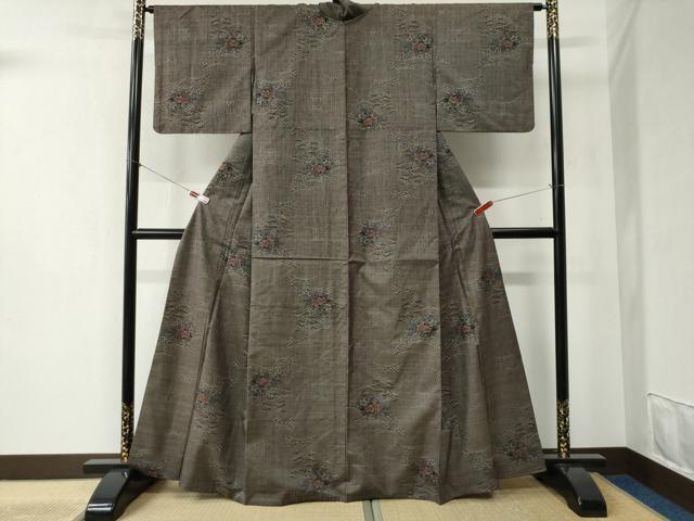 平和屋着物●本場大島紬 7マルキ 遠山草花文 正絹 逸品 CABB4176yc