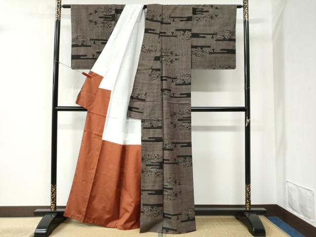 平和屋着物●本場大島紬 7マルキ エ霞樹林文 正絹 逸品 未使用 CABB4177yc