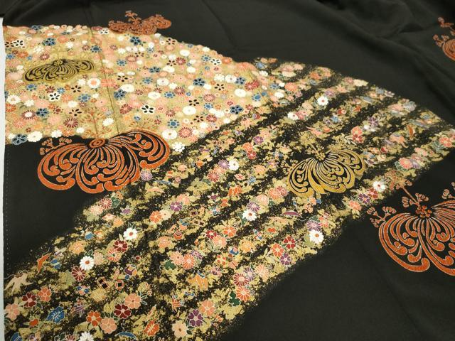 平和屋着物●豪華黒留袖 作家物 刺繍 桐草花文 ラメ糸 金彩 正絹 逸品 CABB4186yc