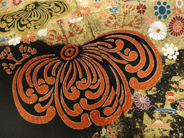 平和屋着物●豪華黒留袖 作家物 刺繍 桐草花文 ラメ糸 金彩 正絹 逸品 CABB4186yc