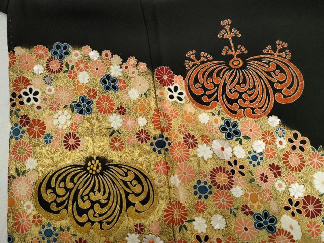 平和屋着物●豪華黒留袖 作家物 刺繍 桐草花文 ラメ糸 金彩 正絹 逸品 CABB4186yc