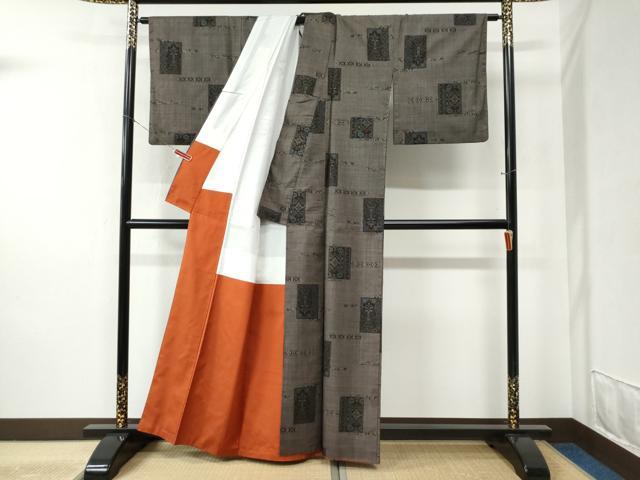 平和屋着物●本場大島紬 7マルキ 短冊花唐草文 正絹 逸品 CABB4190yc