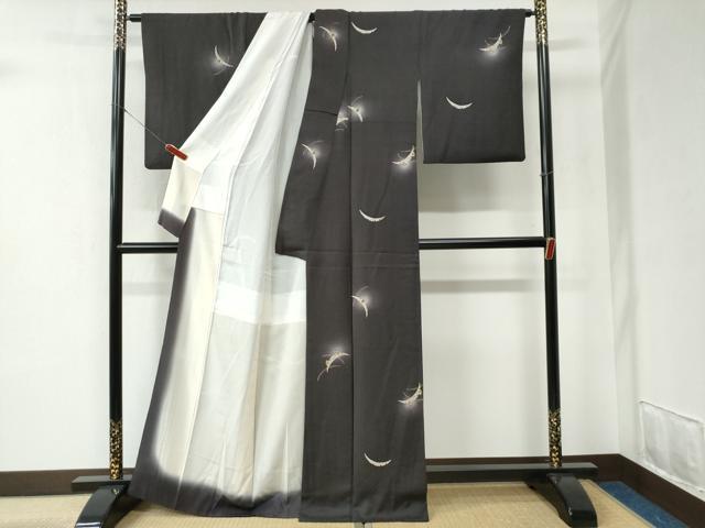 平和屋着物●上質な小紋 ミミズク 雪芝鹿の子文 蛍暈し 金彩 正絹 逸品 CABB4275yc