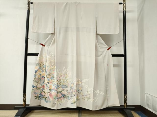 平和屋着物○豪華色留袖 友禅 作家物 鶉草花文 正絹 逸品 CABB4304yc