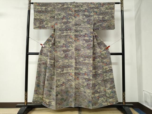 平和屋着物●上質な小紋 型染め 風景文 鬼しぼ縮緬 正絹 逸品 CABB4309yc
