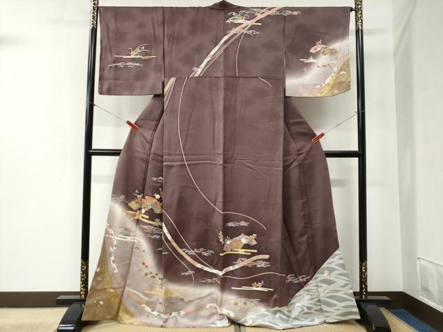 平和屋着物●訪問着 鬘帯地紙エ霞溢れ松葉花文 暈し染め 金彩 正絹 逸品 未使用 CABB4321yc