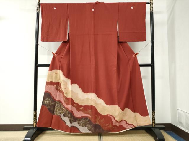 平和屋着物●豪華色留袖　絞り　刺繍　道長松竹梅風景花文　金彩　鬼しぼ縮緬　正絹　逸品　CABB4325yc 平和屋着物○豪華色留袖 絞り 刺繍 道長松竹梅風景花文 金彩 鬼しぼ