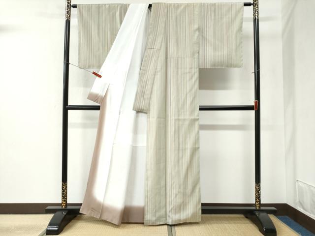 平和屋着物●浅間紬 縞 反端付き 正絹 逸品 未使用 CABB4352yc