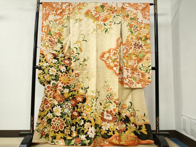 平和屋着物●豪華振袖 駒刺繍 更紗花唐草文 金彩 正絹 逸品 CABB4361yc