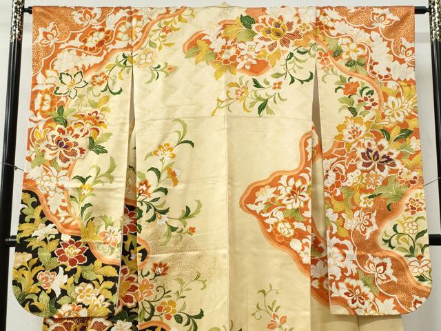 平和屋着物●豪華振袖 駒刺繍 更紗花唐草文 金彩 正絹 逸品 CABB4361yc