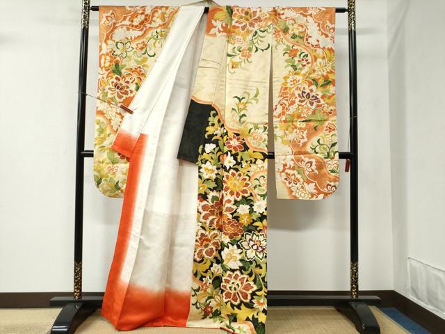 平和屋着物●豪華振袖 駒刺繍 更紗花唐草文 金彩 正絹 逸品 CABB4361yc