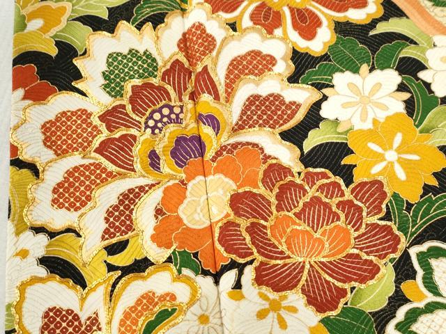 平和屋着物●豪華振袖 駒刺繍 更紗花唐草文 金彩 正絹 逸品 CABB4361yc