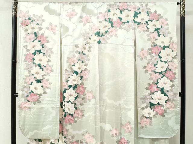 平和屋着物●豪華振袖 雲取り草花文 銀彩 正絹 逸品 CABB4362yc