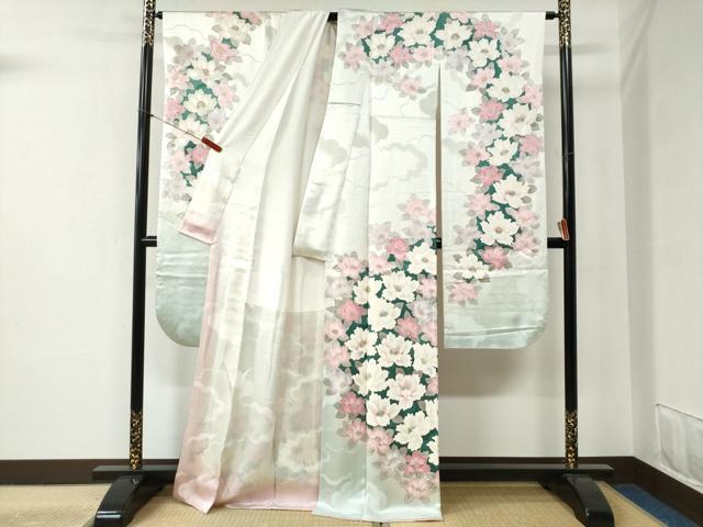 平和屋着物●豪華振袖 雲取り草花文 銀彩 正絹 逸品 CABB4362yc