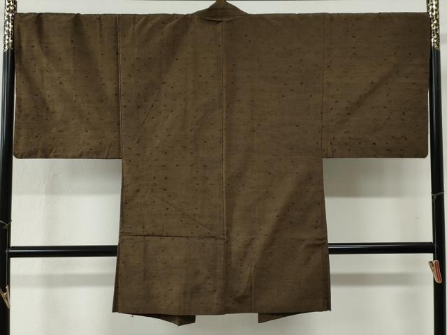 平和屋着物●男性 髭紬 アンサンブル 色無地 涅色 正絹 逸品 CABB4371yc