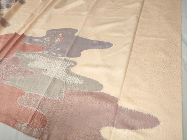 平和屋着物●訪問着 総刺繍 絞り 霞草花文 金彩 正絹 逸品 CABB4430yc