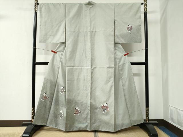 平和屋着物●訪問着 本場染大島紬 総刺繍 童子 正絹 逸品 CABB4435yc