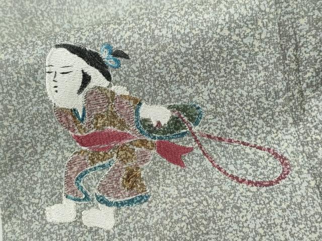 平和屋着物●訪問着 本場染大島紬 総刺繍 童子 正絹 逸品 CABB4435yc