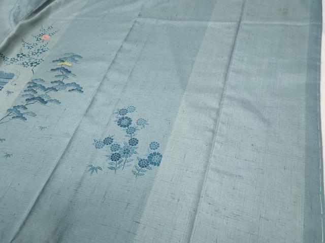 平和屋着物●人間国宝 五代 田畑喜八 訪問着 紬地 刺繍 竜田川文箱花文 正絹 逸品 CABB4442yc