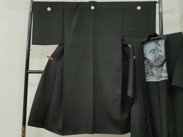 平和屋着物●男性 黒紋付 羽織セット 作家物 羽裏:風景文 正絹 逸品 CABB4476yc