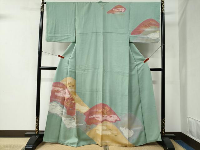 平和屋着物●訪問着　絞り　刺繍　遠山エ霞草花文　金彩　正絹　逸品　CABB4501yc 平和屋着物○訪問着 絞り 刺繍 遠山エ霞草花文 金彩 正絹 逸品 CABB4501yc