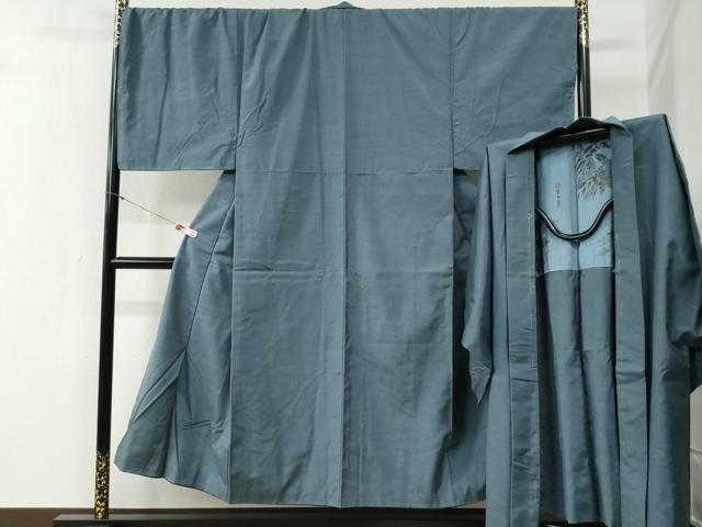 平和屋着物●男性 紬 アンサンブル 色無地 藍鼠色 キングサイズ 正絹 逸品 未使用 CABB4529yc